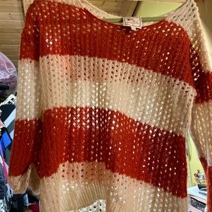 Orange and cream open knit sweater
